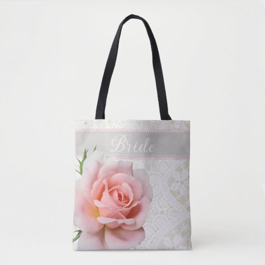Elegante rosa Rose und Bridal Lace Bride Wedding Tasche (Vorderseite)