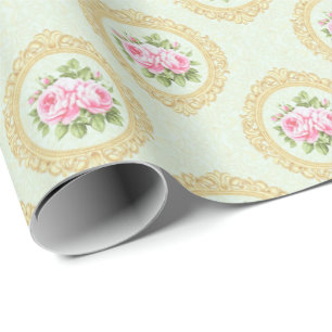Elegante rosa Rose und goldener Rahmen Geschenkpapier
