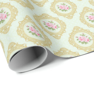 Elegante rosa Rose und goldener Rahmen Geschenkpapier