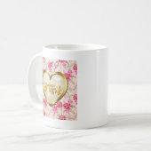 Elegante Rosa Rose und Goldenes Herz Kaffeetasse (Vorderseite Links)