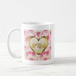 Elegante Rosa Rose und Goldenes Herz Kaffeetasse