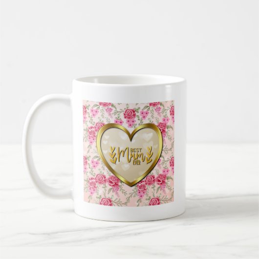 Elegante Rosa Rose und Goldenes Herz Kaffeetasse (Links)