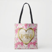 Elegante Rosa Rose und Goldenes Herz Tasche (Vorderseite)