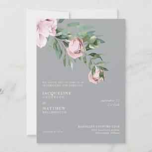 Elegante rosa Rose und graue Hochzeit ohne Eltern Einladung