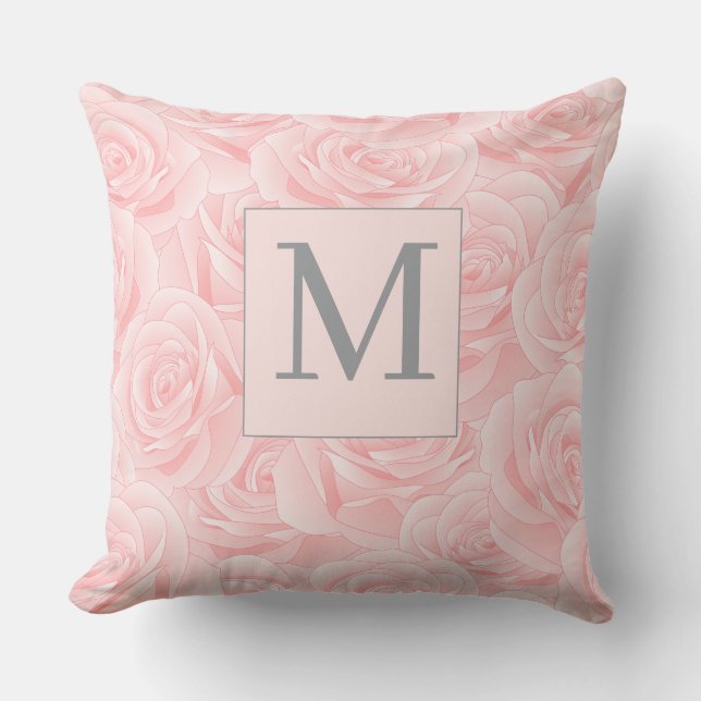 Elegante rosa Rose und monogrammatische Initiale  Kissen (Vorderseite)