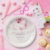 Elegante rosa Rose Wasserfarbe Blumenschrift Hochz Pappteller (Party)