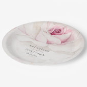 Elegante rosa Rose Wasserfarbe Blumenschrift Hochz Pappteller (Schrägansicht)