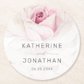 Elegante rosa Rose Wasserfarbe Blumenschrift Hochz Runder Pappuntersetzer (Vorderseite)