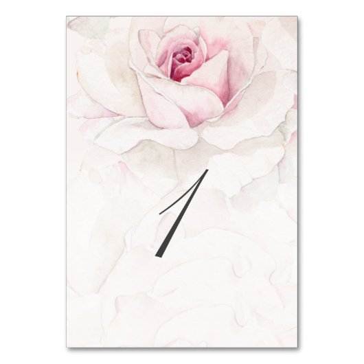Elegante rosa Rose Wasserfarbe Blumenschrift Hochz Tischnummer (Vorderseite)
