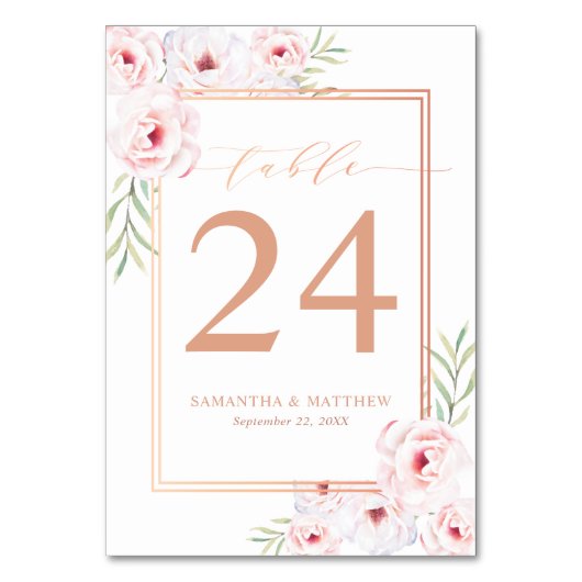 Elegante Rosa Rose Wasserfarben Hochzeit Gold Tischnummer (Rückseite)