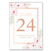 Elegante Rosa Rose Wasserfarben Hochzeit Gold Tischnummer (Vorderseite)