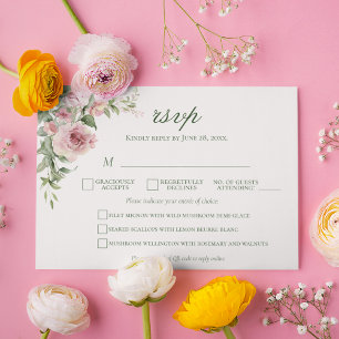 Elegante Rosa Rose Wedding RSVP Card Menüwahl Karte