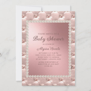 Elegante rosa roségoldene weiße Perlen-Baby-Party Einladung