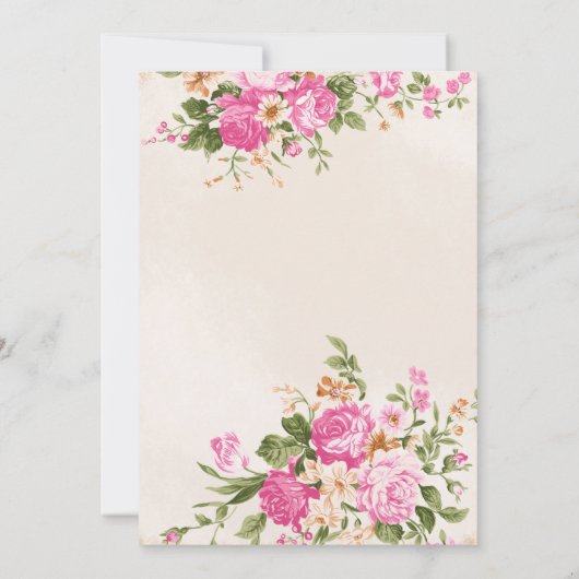 Elegante Rosa Rosen auf Elfenbein mit Goldrahmen Einladung (Rückseite)