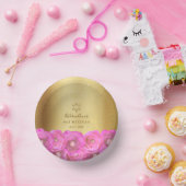 Elegante rosa Rosen-Blumen- Gold Bat Mitzvah Pappteller (Party)