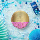 Elegante rosa Rosen-Blumen- Gold Bat Mitzvah Pappteller (Party)