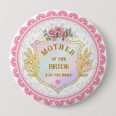 Elegante rosa Rosen-Blumen-Spitze Mutter der Braut Button (Vorderseite)