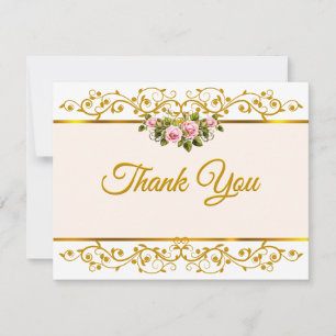 Elegante rosa Rosen-Blumen- und Gold-"Danke" Mitteilungskarte