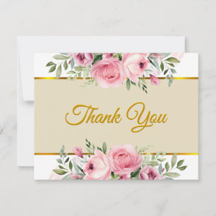 Elegante rosa Rosen-Blumen- und Gold-"Dankeschön" Mitteilungskarte