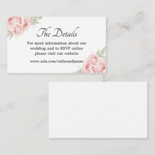 Elegante rosa Rosen-Blumendetails Hochzeitseinlage Begleitkarte