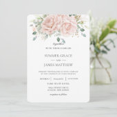 Elegante Rosa Rosen Blumengrün Hochzeit Einladung (Stehend Vorderseite)