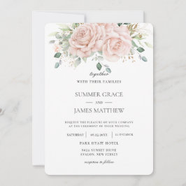 Elegante Rosa Rosen Blumengrün Hochzeit Einladung