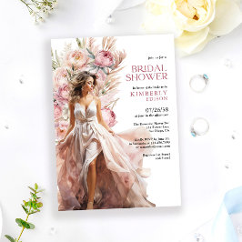 Elegante rosa Rosen Boho Blumen Hochzeitsdusche Einladung