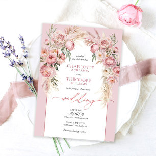 Elegante rosa Rosen Boho romantische Blumenhochzei Einladung