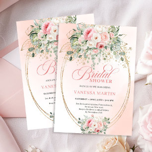 Elegante rosa Rosen Brautparty Gold Einladung