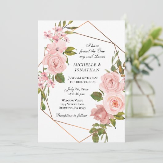 Elegante Rosa Rosen Christliche Hochzeit Einladung (Stehend Vorderseite)