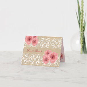 Elegante rosa Rosen Damast Tüll Hochzeit Danke sch