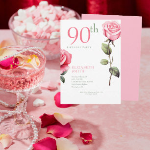 Elegante rosa Rosen-Einladung zur 90. Geburtstagsf Einladung