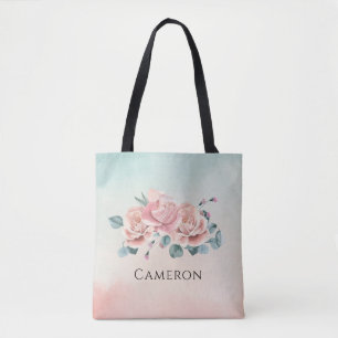 Elegante rosa Rosen Eukalyptus Aquarell Blumen Tasche