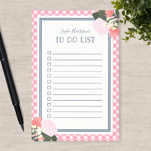 Elegante rosa Rosen Floral Gingham To-Do-Liste Post-it Klebezettel