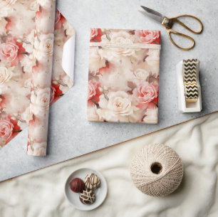 Elegante rosa Rosen Floral Hearts Brautparty Geschenkpapier
