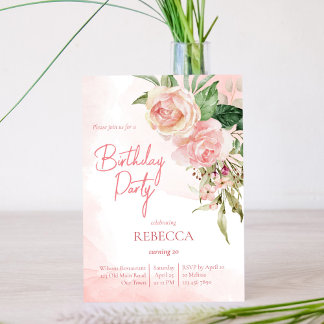 Elegante Rosa Rosen Geburtstagsparty Einladung