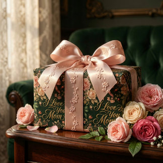 Elegante rosa Rosen & Gold Ich liebe dich Mama Geschenkpapier