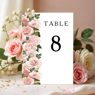 Elegante rosa Rosen Hochzeitstisch Nummer Tischnummer