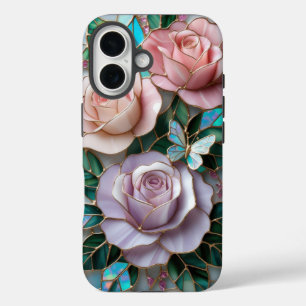 Elegante Rosa Rosen in gestaltertem Glas Kunst, Di iPhone 16 Hülle