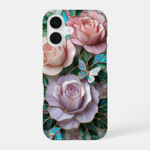 Elegante Rosa Rosen in gestaltertem Glas Kunst, Di iPhone 16 Hülle