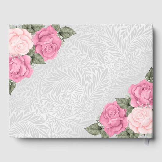 Elegante rosa Rosen in Love Memory Beerdigung Gästebuch (Rückseite)