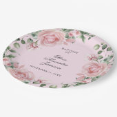 Elegante rosa Rosen Mädchen Taufe Pappteller (Schrägansicht)