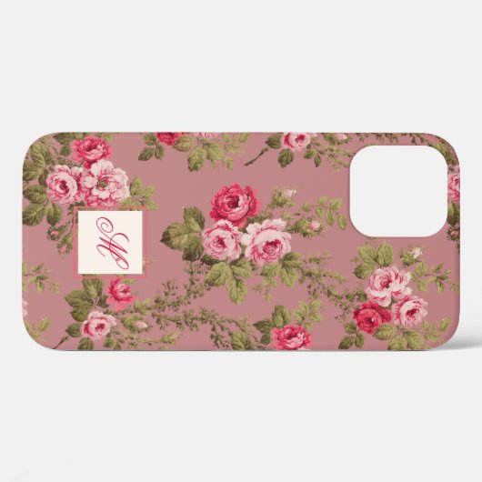 Elegante Rosa Rosen mit mongram-alter Rose Hinterg Case-Mate iPhone Hülle (Rückseite (Horizontal))