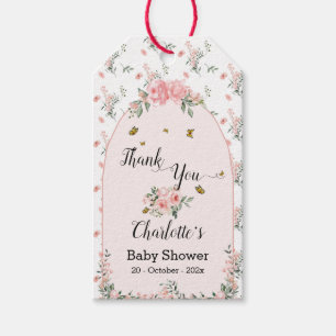 Elegante rosa Rosen mit Schmetterlingen Baby Showe Geschenkanhänger