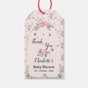 Elegante rosa Rosen mit Schmetterlingen Baby Showe Geschenkanhänger