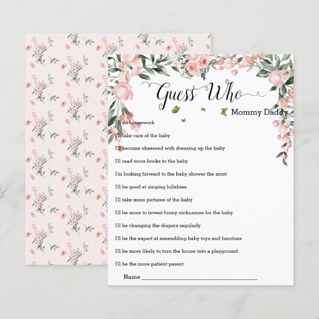 Elegante rosa Rosen mit Schmetterlingen Raten Sie, (Vorne/Hinten)