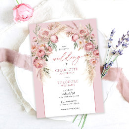 Elegante rosa Rosen Pampasgras Blumen Hochzeit Einladung