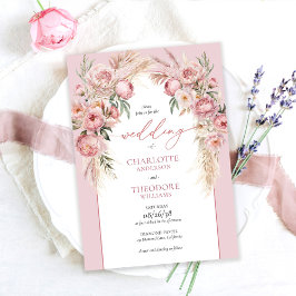 Elegante rosa Rosen Pampasgras Blumen Hochzeit Einladung