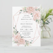 Elegante Rosa Rosen Rose Goldene Hochzeit Einladung (Stehend Vorderseite)