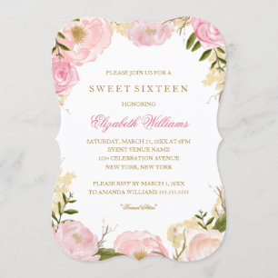 Elegante rosa Rosen Sweet Sixteen Einladung